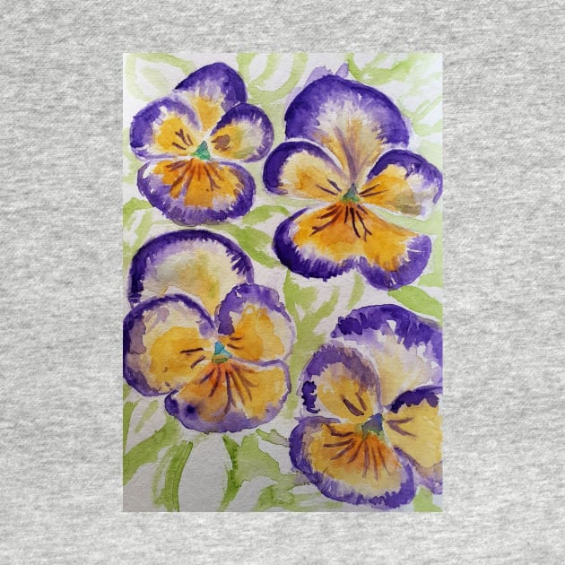 Viola Watercolor Purple Edged Yellow Floral Pattern by SarahRajkotwala
